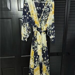 Floral Wrap Dress - Yellow and Navy